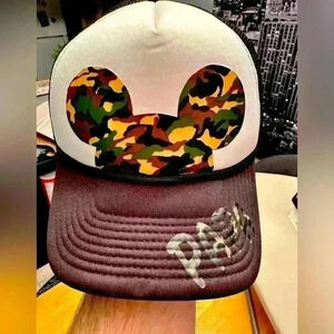 Trucker Hat - Camouflage Mickey Mouse Design With Camo “PAPA” On Brim